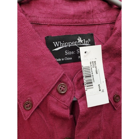 Whipper In Shirt Men's Small Burgundy Jacquard Long Sleeve Collared Button Down - Picture 7 of 8